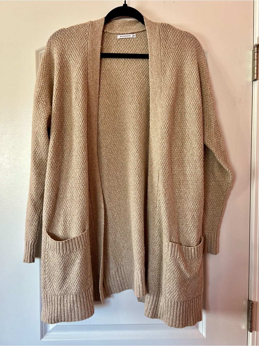 Staccato Tan Open-Front Long Knit Cardigan